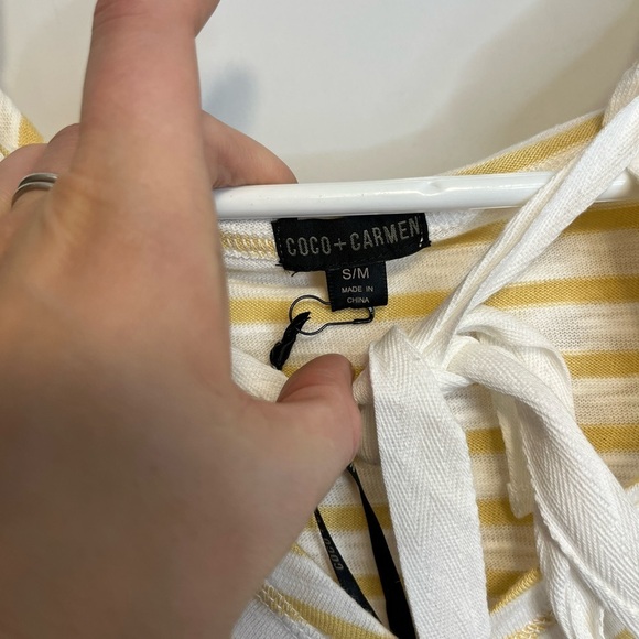 Coco+Carmen Yellow & White Striped Drawstring Hooded Tunic Shirt Sz S/M - Picture 4 of 8